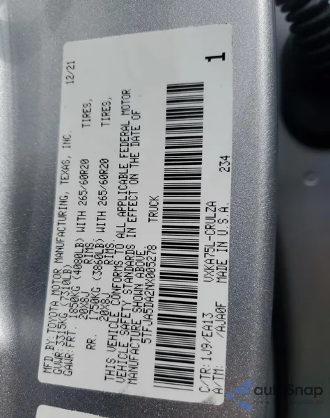 2022 Toyota Tundra Double Cab Limited from USA, damaged, VIN 5TFJA5DA2NX005278